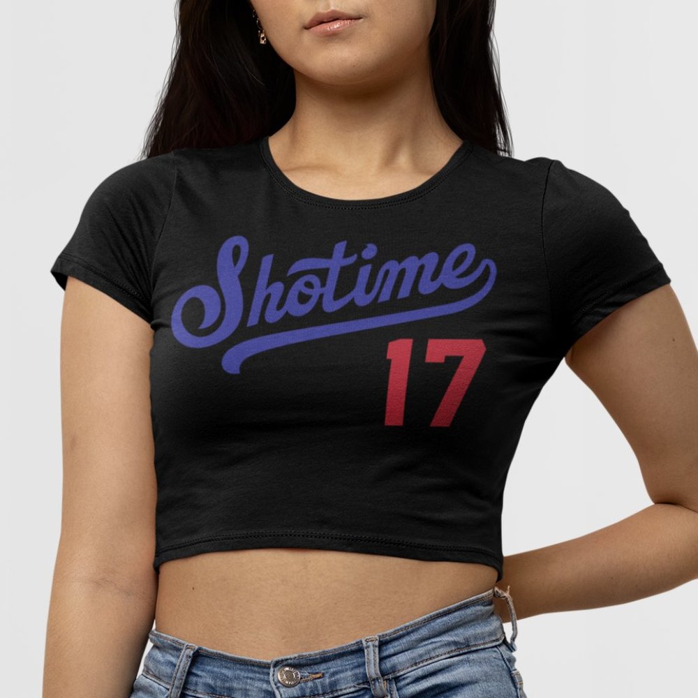 NEW Shotime Shohei Ohtani Dodgers Fan Mashup Form Fit Crop Top Shirt BLACK